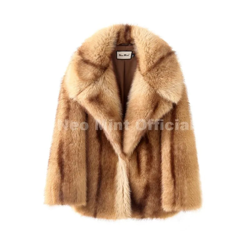 Manteau en fausse fourrure rayée de luxe pour femme – Veste d’hiver oversize à manches chauve-souris