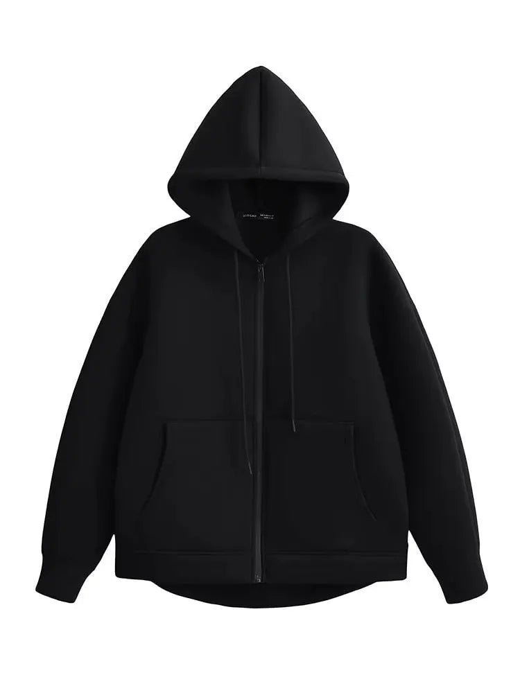 Veste zippée à capuche pour femme – Manteau décontracté ample avec poches