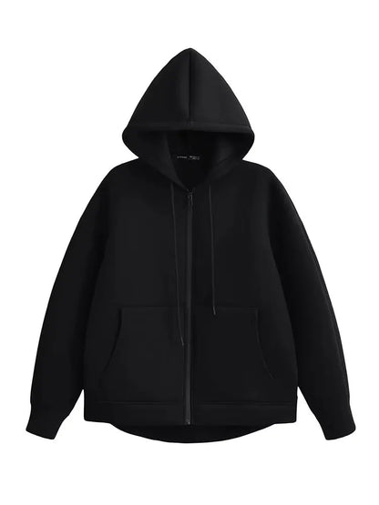 Veste zippée à capuche pour femme – Manteau décontracté ample avec poches