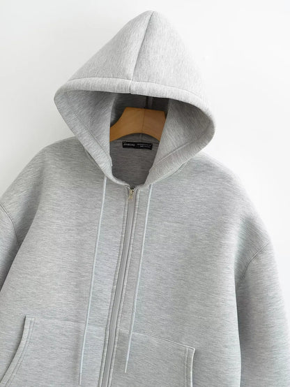 Veste zippée à capuche pour femme – Manteau décontracté ample avec poches