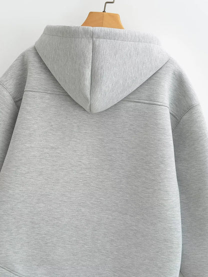 Veste zippée à capuche pour femme – Manteau décontracté ample avec poches