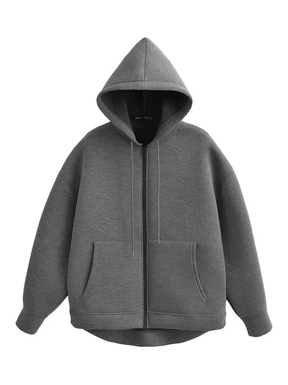 Veste zippée à capuche pour femme – Manteau décontracté ample avec poches