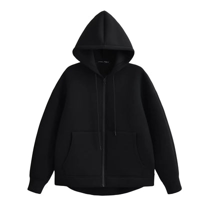 Veste zippée à capuche pour femme – Manteau décontracté ample avec poches