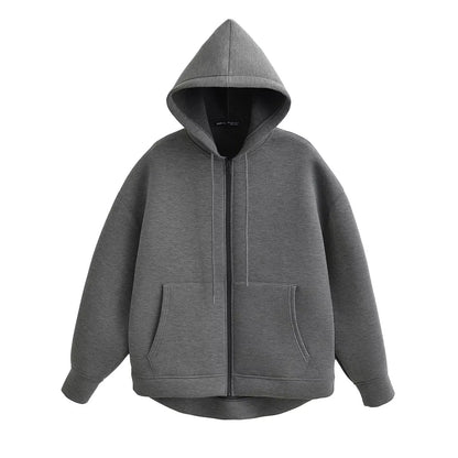 Veste zippée à capuche pour femme – Manteau décontracté ample avec poches