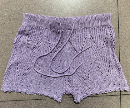 Short de plage en dentelle tricotée pour femme – Taille haute, cordon de serrage, design ajouré