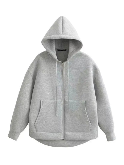 Veste zippée à capuche pour femme – Manteau décontracté ample avec poches
