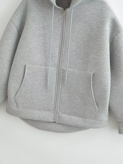 Veste zippée à capuche pour femme – Manteau décontracté ample avec poches