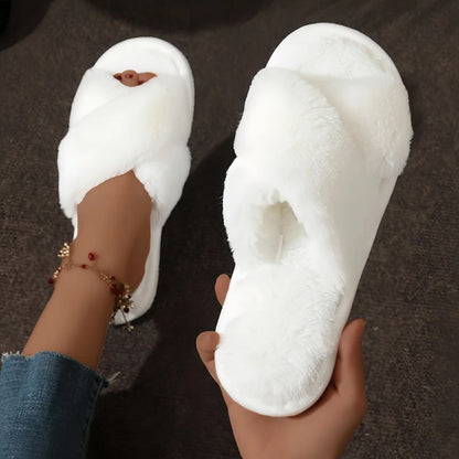 Women’s Fluffy Cross-Strap Slippers