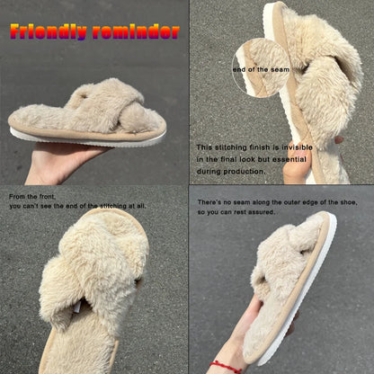 Women’s Fluffy Cross-Strap Slippers